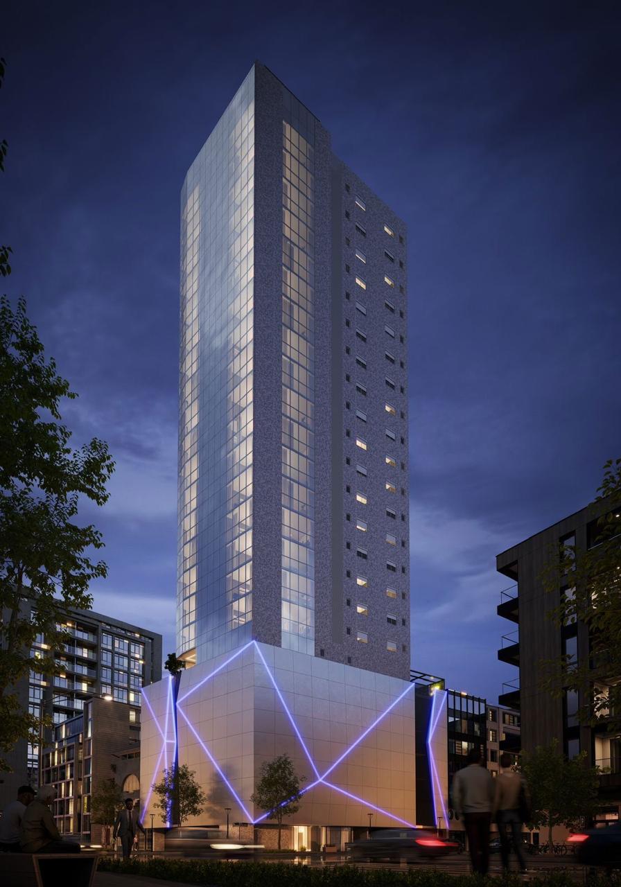 Evolução da Obra Blue Tower - Vista Noturna do Edifício em Porto Belo